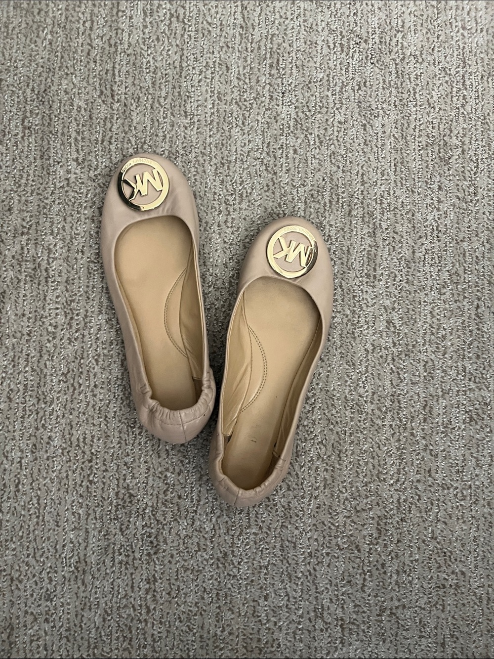 Michael Kors Blush Nude Leather Ballet Flats with Gold Logo